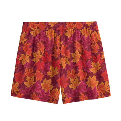 Autumn Maple Leaves Pattern Print Mesh Shorts