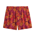 Autumn Maple Leaves Pattern Print Mesh Shorts
