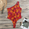 Autumn Maple Leaves Pattern Print One Shoulder Bodysuit