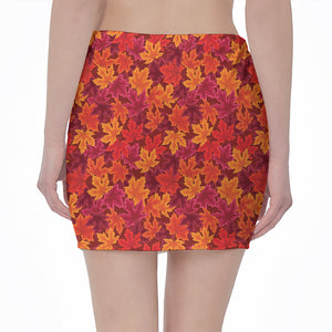 Autumn Maple Leaves Pattern Print Pencil Mini Skirt