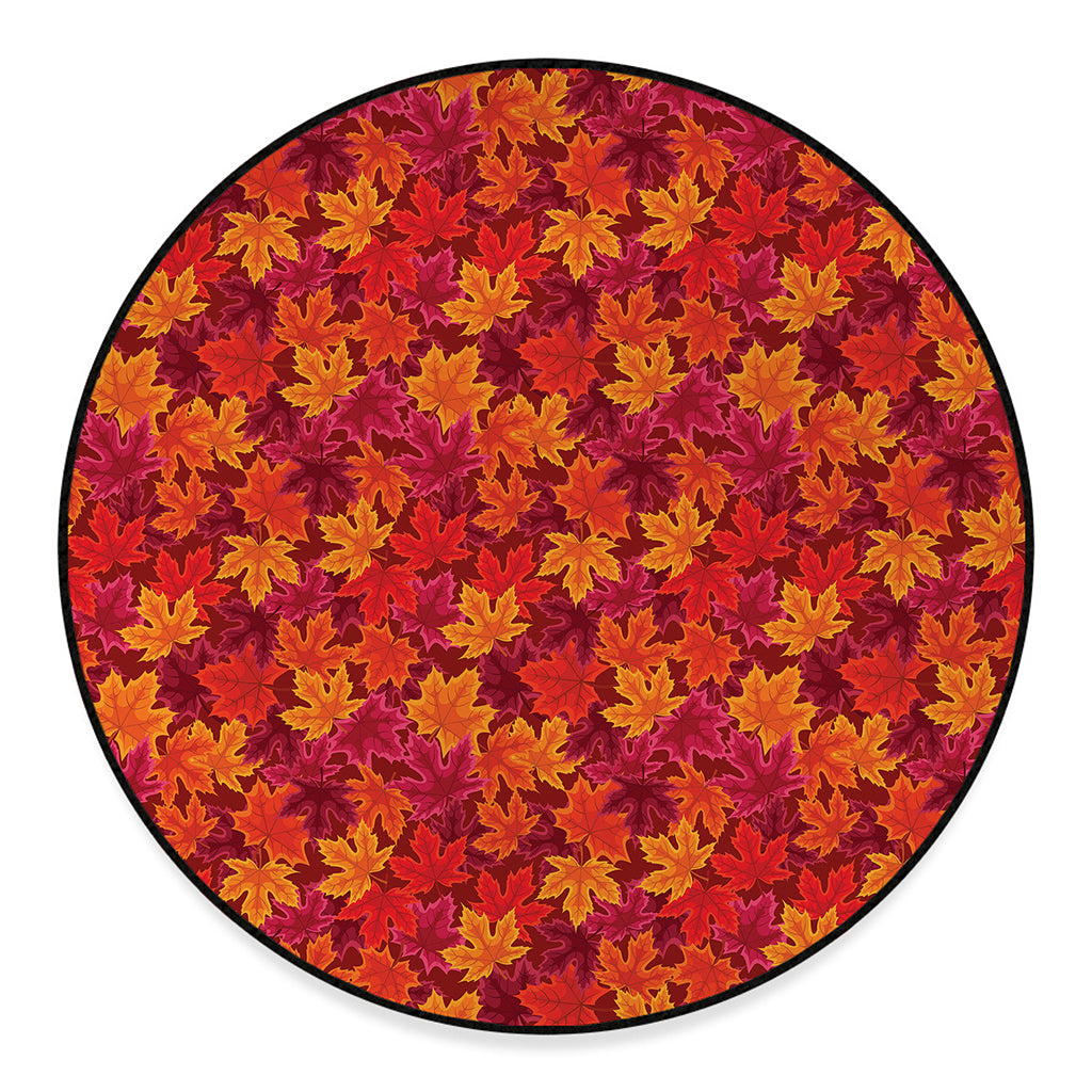 Autumn Maple Leaves Pattern Print Round Floor Mat