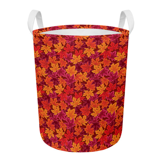 Autumn Maple Leaves Pattern Print Round Laundry Basket