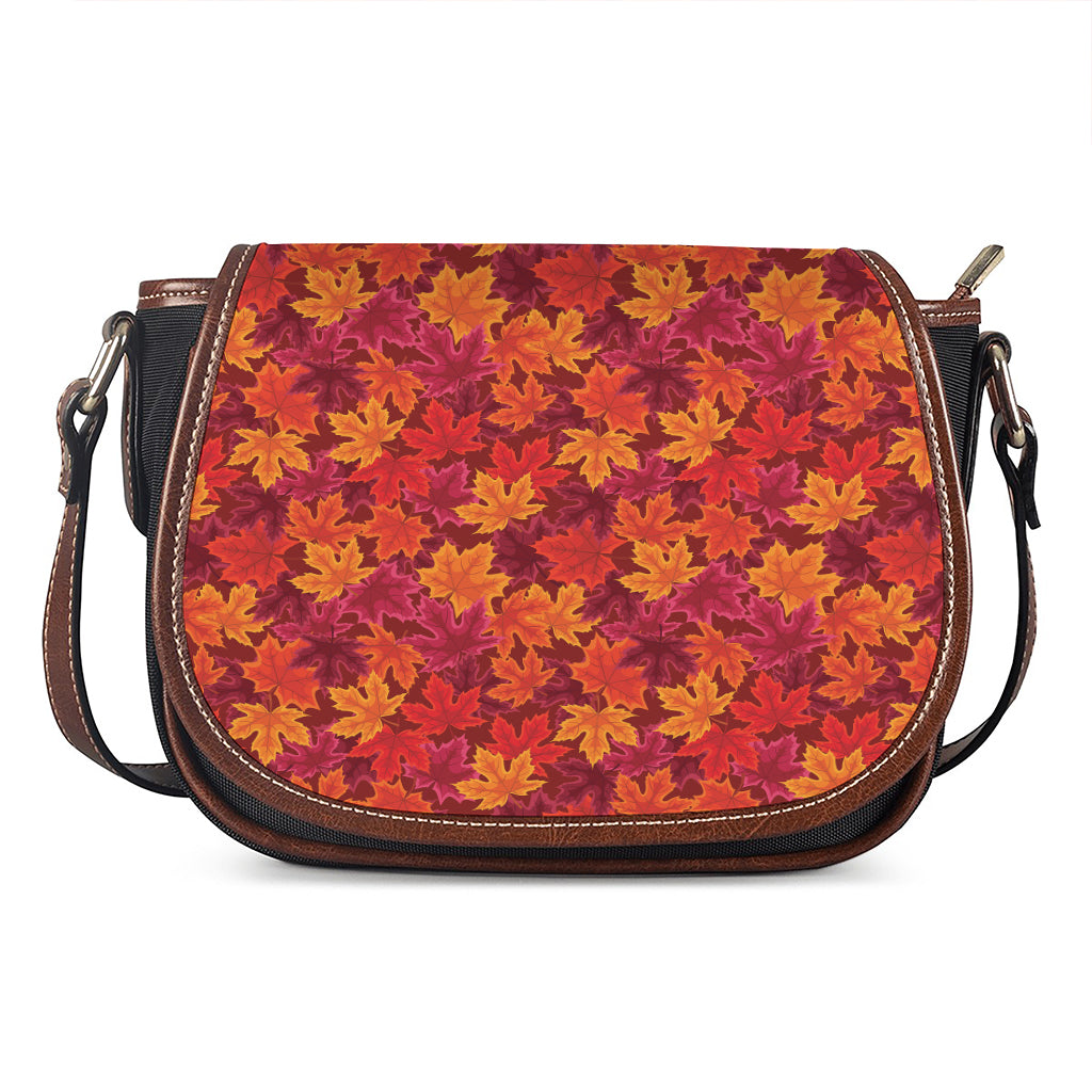 Autumn Maple Leaves Pattern Print Saddle Bag