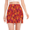 Autumn Maple Leaves Pattern Print Side Slit Mini Skirt