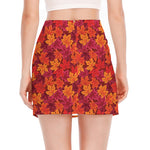 Autumn Maple Leaves Pattern Print Side Slit Mini Skirt