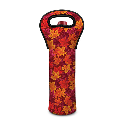 Autumn Maple Leaves Pattern Print Single Neoprene Wine Tote
