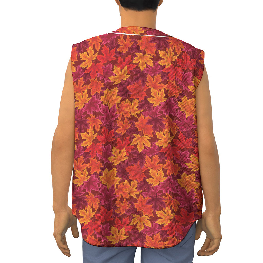 Autumn Maple Leaves Pattern Print Sleeveless Baseball Jersey