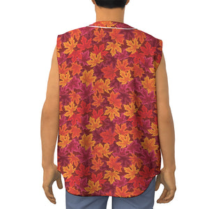 Autumn Maple Leaves Pattern Print Sleeveless Baseball Jersey