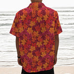 Autumn Maple Leaves Pattern Print Textured Short Sleeve Shirt