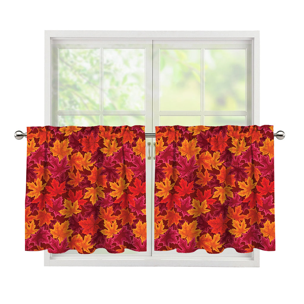 Autumn Maple Leaves Pattern Print Tier Curtains