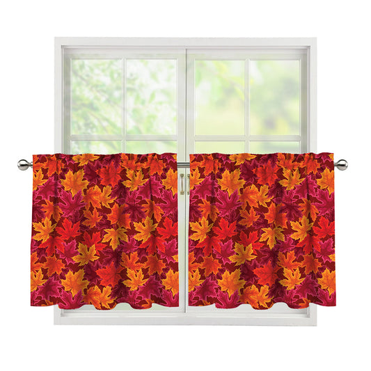 Autumn Maple Leaves Pattern Print Tier Curtains