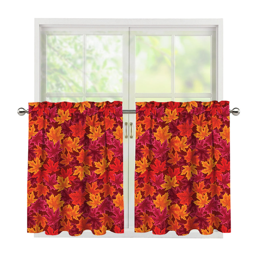 Autumn Maple Leaves Pattern Print Tier Curtains
