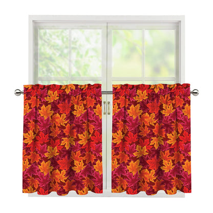 Autumn Maple Leaves Pattern Print Tier Curtains