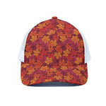 Autumn Maple Leaves Pattern Print White Mesh Trucker Cap