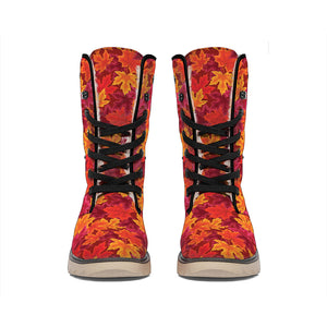 Autumn Maple Leaves Pattern Print Winter Boots