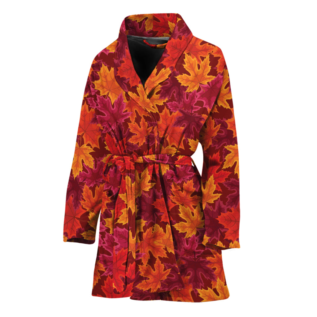 Autumn Maple Leaves Pattern Print Women's Bathrobe