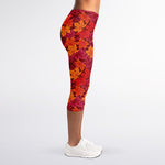Autumn Maple Leaves Pattern Print Women's Capri Leggings
