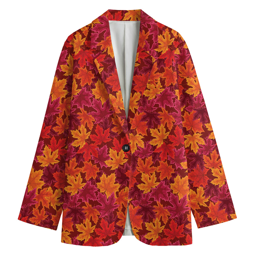 Autumn Maple Leaves Pattern Print Women's Cotton Blazer