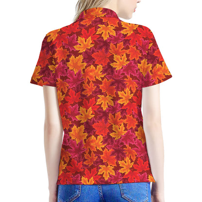Autumn Maple Leaves Pattern Print Women's Polo Shirt