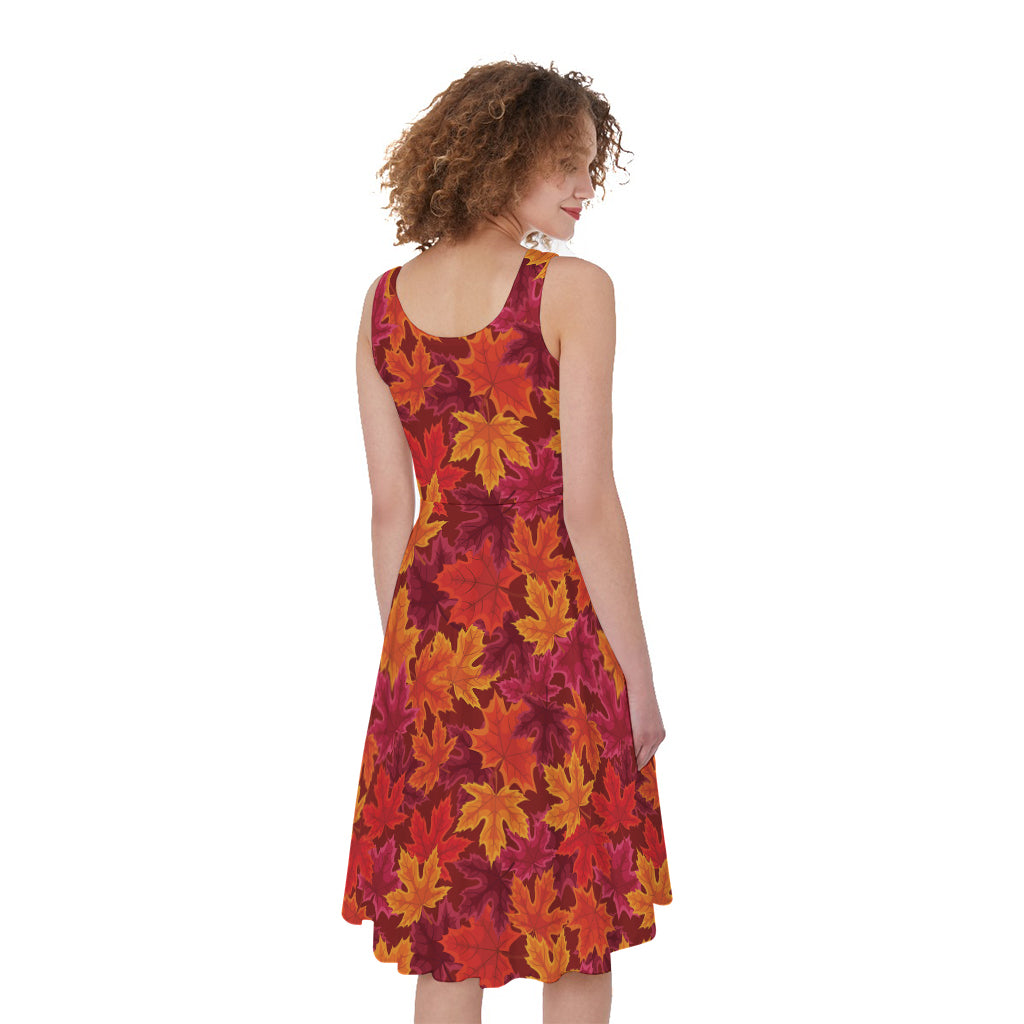 Autumn Maple Leaves Pattern Print Women's Sleeveless Dress