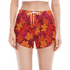 Autumn Maple Leaves Pattern Print Women's Split Running Shorts