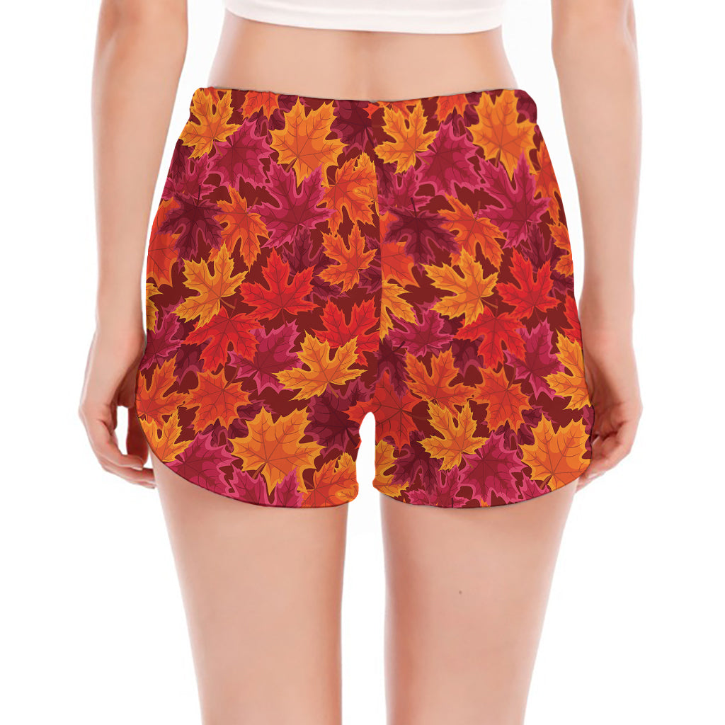 Autumn Maple Leaves Pattern Print Women's Split Running Shorts