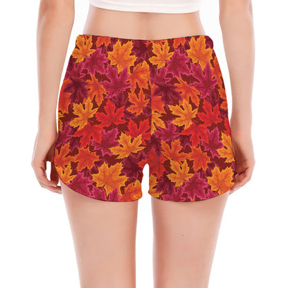 Autumn Maple Leaves Pattern Print Women's Split Running Shorts