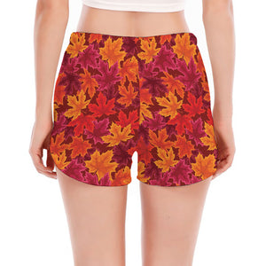 Autumn Maple Leaves Pattern Print Women's Split Running Shorts