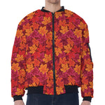 Autumn Maple Leaves Pattern Print Zip Sleeve Bomber Jacket