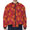 Autumn Maple Leaves Pattern Print Zip Sleeve Bomber Jacket