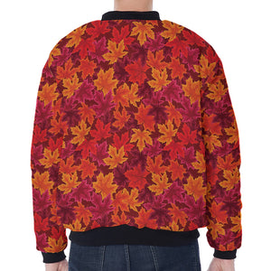 Autumn Maple Leaves Pattern Print Zip Sleeve Bomber Jacket