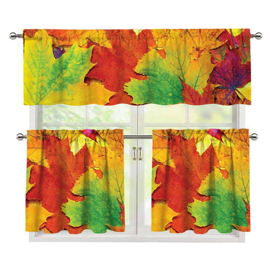 Autumn Maple Leaves Print 3 Piece Kitchen Curtains