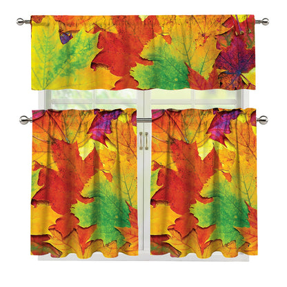 Autumn Maple Leaves Print 3 Piece Kitchen Curtains