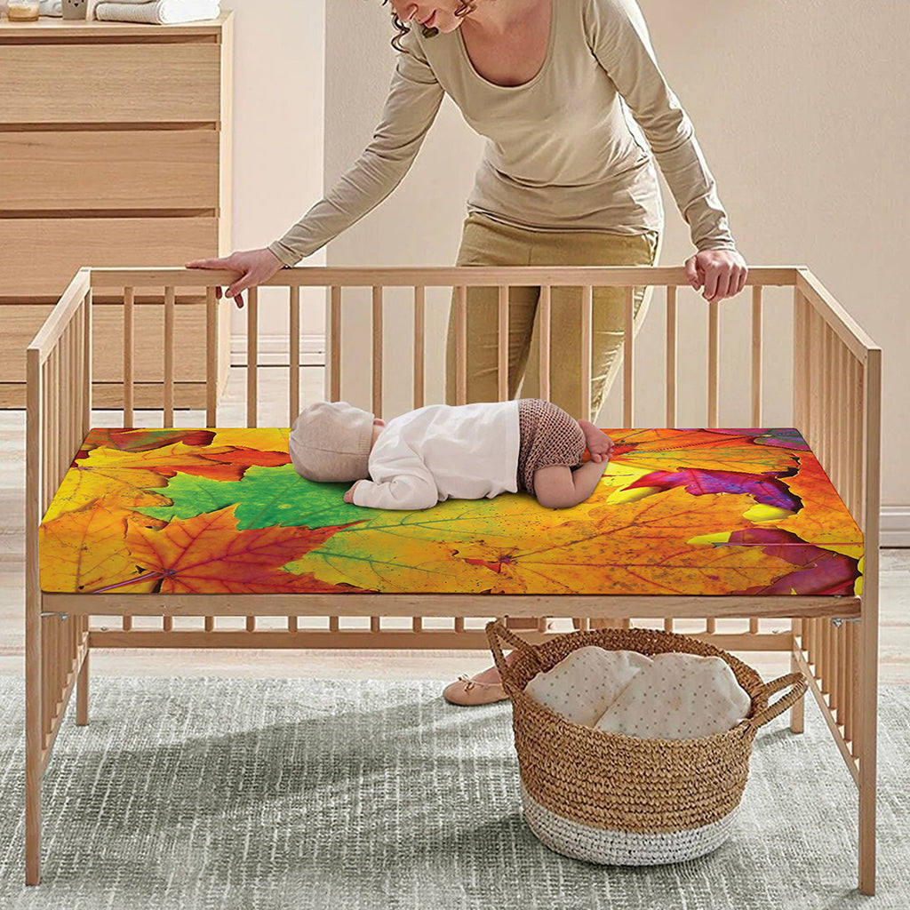 Autumn Maple Leaves Print Baby Crib Sheet