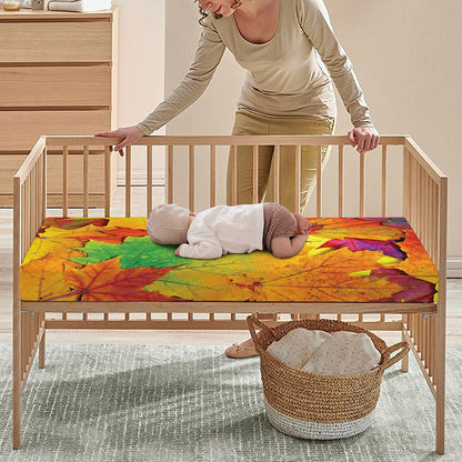 Autumn Maple Leaves Print Baby Crib Sheet