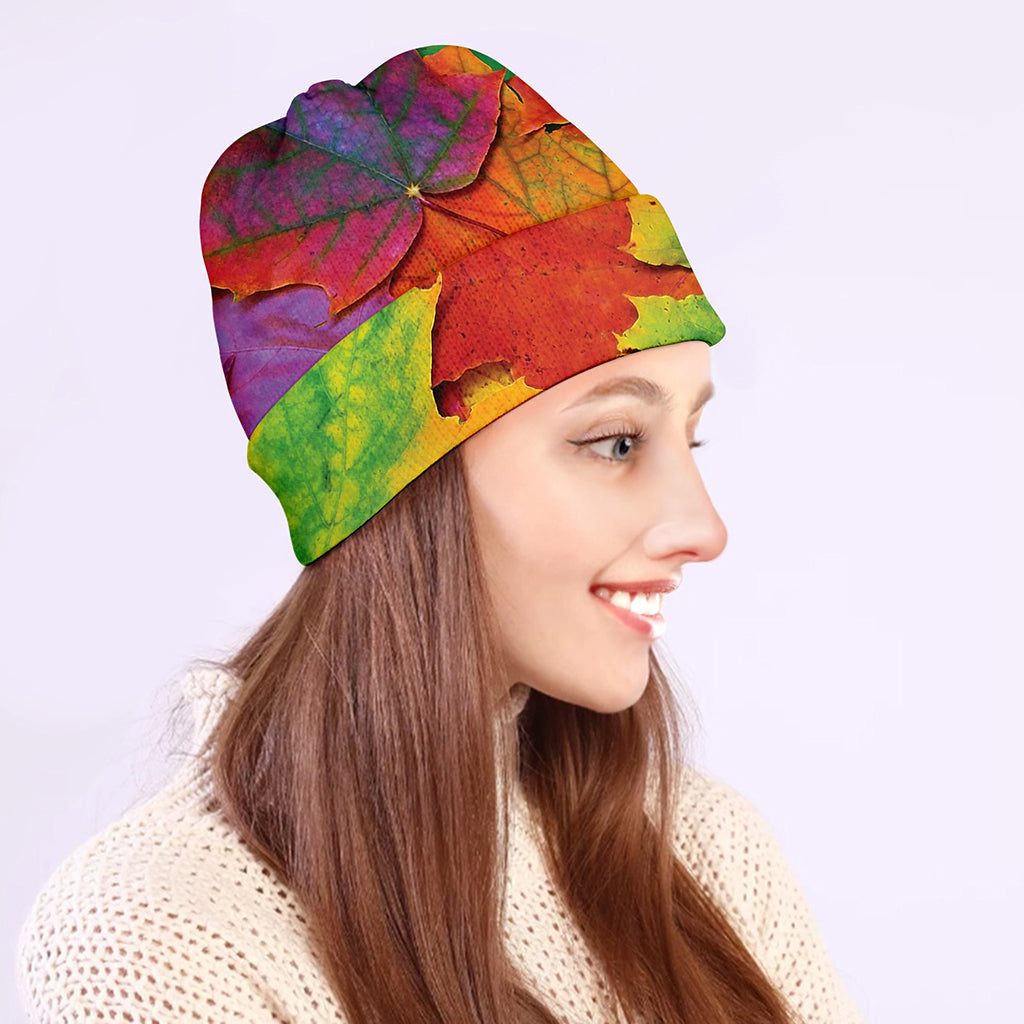 Autumn Maple Leaves Print Beanie