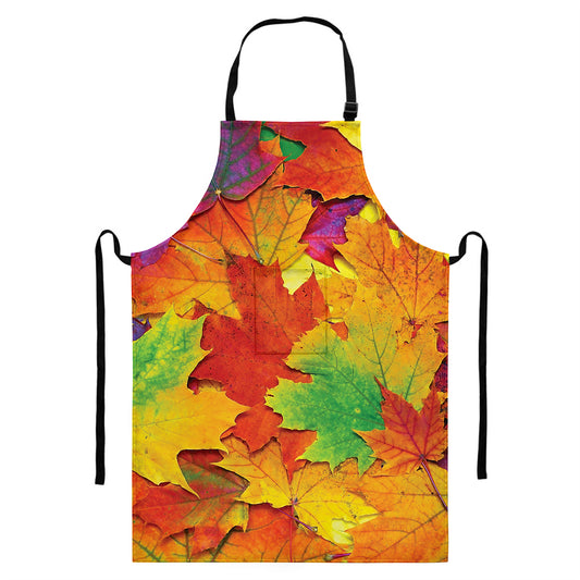 Autumn Maple Leaves Print Bib Apron With Pocket