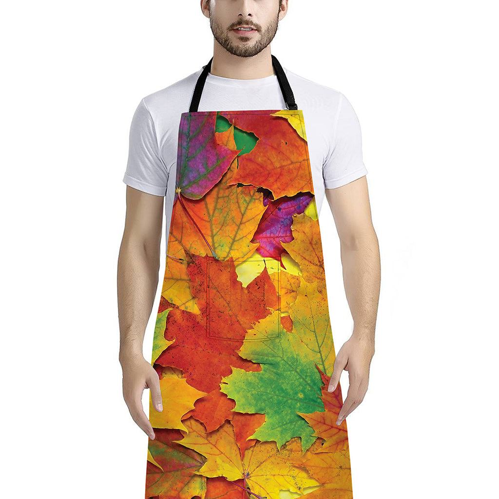 Autumn Maple Leaves Print Bib Apron With Pocket