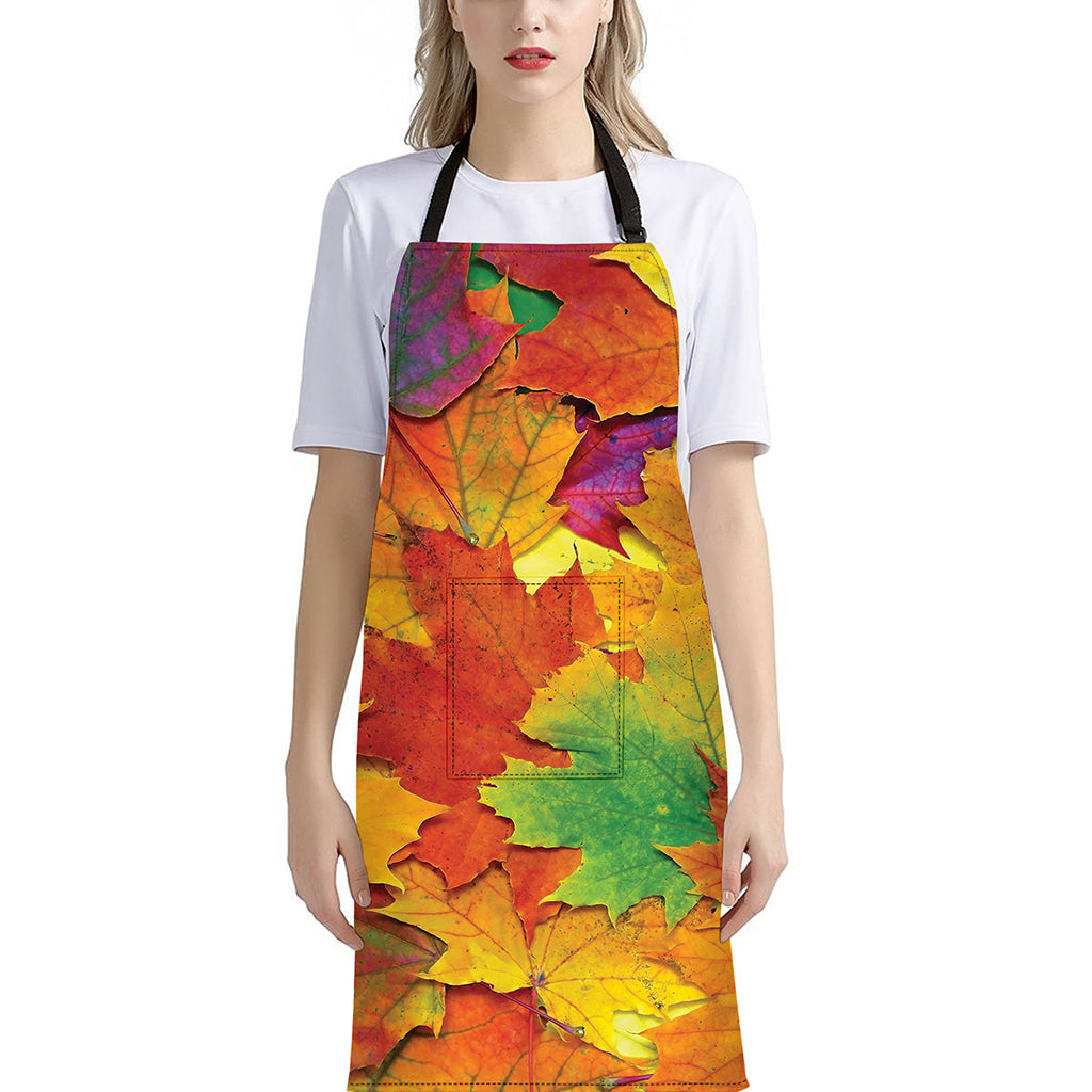 Autumn Maple Leaves Print Bib Apron With Pocket