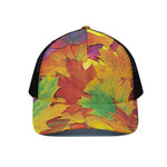 Autumn Maple Leaves Print Black Mesh Trucker Cap