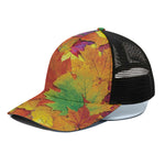 Autumn Maple Leaves Print Black Mesh Trucker Cap