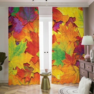 Autumn Maple Leaves Print Blackout Pencil Pleat Curtains