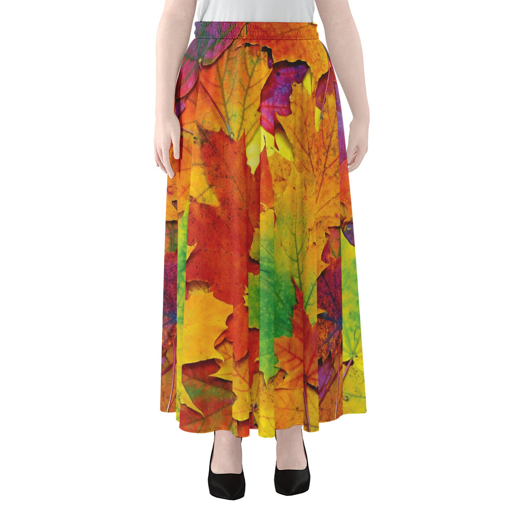 Autumn Maple Leaves Print Chiffon Maxi Skirt