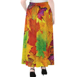 Autumn Maple Leaves Print Chiffon Maxi Skirt