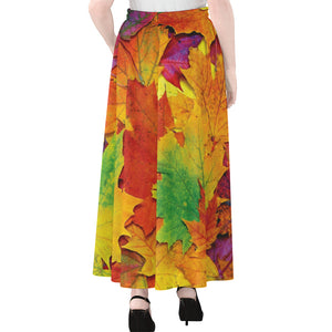 Autumn Maple Leaves Print Chiffon Maxi Skirt