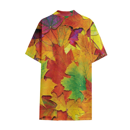 Autumn Maple Leaves Print Cotton Hawaiian Shirt