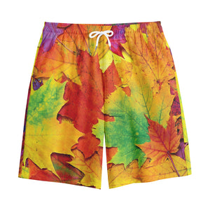 Autumn Maple Leaves Print Cotton Shorts