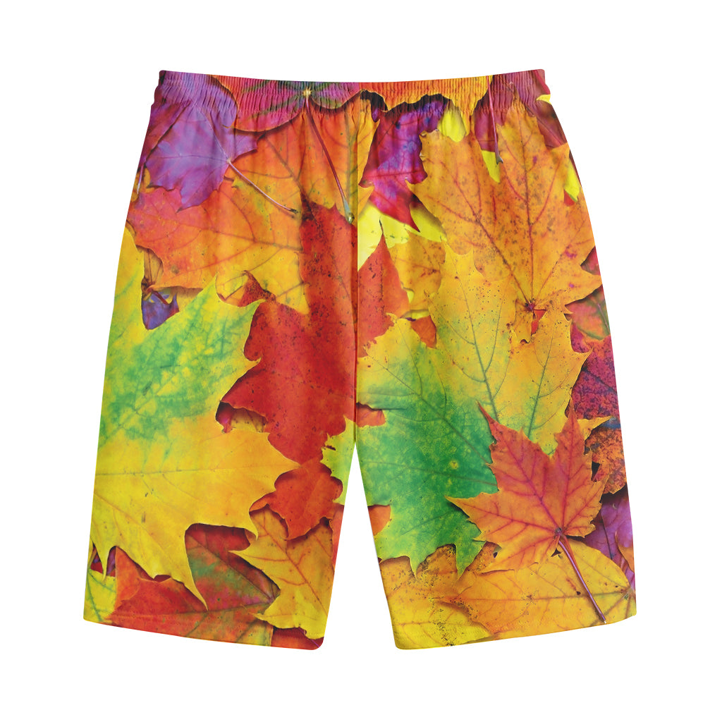 Autumn Maple Leaves Print Cotton Shorts