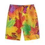 Autumn Maple Leaves Print Cotton Shorts