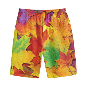 Autumn Maple Leaves Print Cotton Shorts